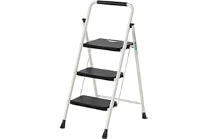 3 Step Ladder, RIKADE Folding Step Stool, Step Stool with Wide Anti-Slip Pedal, Lightweight, Portable Folding Step Ladder with Handgrip, Multi-use Steel Ladder for Household and Office