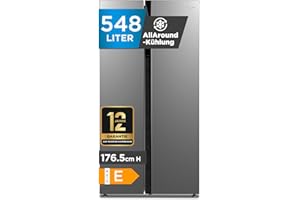 Midea MERS530FGE02 Side-by-Side Kühl-/Gefrierkombination/No Frost/Inverter Compressor/176,5 cm hoch/347 L Kühlen/201 L Gefrieren/Doppelte Steuerung/SuperCool/35dB, Inox