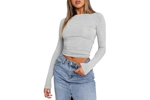 OGBK Langarmshirt Damen Basic t Shirt Rundhals Skims Slim Fit Y2K Oberteile Crop Tops Casual Streetwear