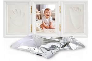 FUTUHADA Baby Handabdruck und Fußabdruck Kit, Holz Baby Bilderrahmen Abdruckset, Weiß Baby Hand und Fuß Abdruck Bilder Set mit Rahmen, Baby Fussabdruck Fotorahmen Andenken Set für Neugeborene Baby Geschenk