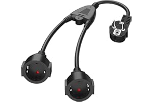 ANTIFNUO Doppelstecker für Steckdose,Verlängerungskabel mit 2 Fach Steckdosen,Schutzkontakt Verlängerungskabel Kurzes Verlängerungskabel bis 250V/16A, IP20 für Zuhause, Büro, Außenbereich