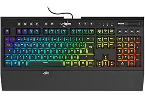 ‎URAGE uRage Gaming Tastatur "Exodus 900 Mechanical" QWERTZ (Gamer Keyboard, mechanisch, taktile Switches braun, lautlos, DE Layout, Anti-Ghosting, RGB beleuchtete Tasten, Handballenauflage, Kabel) schwarz