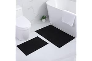 Homaxy Set di 2 tappetini da bagno in ciniglia, antiscivolo, morbidi, assorbenti, lavabili, 40 x 60 cm + 60 x 90 cm, colore nero