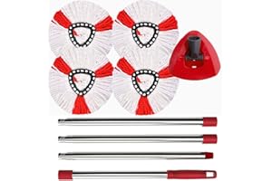 PIMEKOY Spin Mop Head Replacement, Base, Handle Compatible with Vileda Turbo Microfibre Mop, 4 Microfiber Heads, 1 Triangle Cover and 76-148cm Handle Combo Set