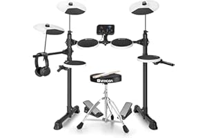 Vangoa Elektronisches Schlagzeug, Schlagzeug Elektronisch für Erwachsener 8-teilig mit leisen Drum Pads, Becken, 2 leichten Pedalen, 150 Sounds, Kopfhörer, e drumset für Erwachsene Kinder Weiß