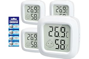 ENOPYO Mini Indoor Thermometer Hygrometer with Air Comfort Icon and Spare Battery - Digital Temperature Meter and Humidity Monitor for Babyroom,Nursery,Home,Office,Greenhouse（4 Pack White）