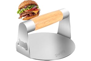ZIWIJITY Smash Burger Press, 5.5 Inch Round Stainless Steel Burger Smasher, Professional Stainless Steel Burger Press, Grill Accessories for Flat Top Grill, Hamburger Press and Squeeze Grease, Easy to Clean