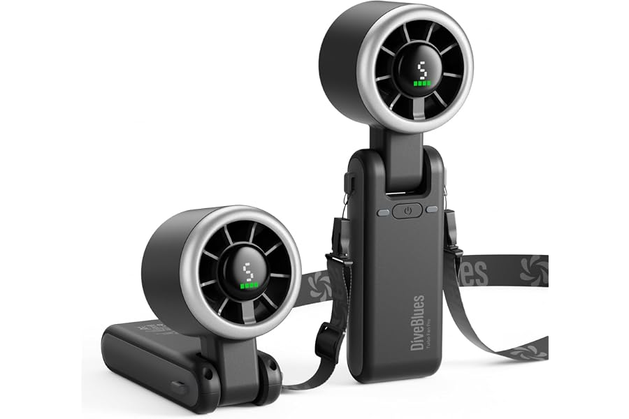 Diveblues Turbo Ventilador Portátil de Mano, Enfriamiento de Alta Velocidad 10m/s, 5 Velocidades, Batería Recargable, Ha