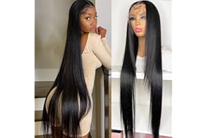 HD Transparent 13X4 Lace Front Perruques de Cheveux Humains 180 Densité MSGEM 34 pouces Brésiliens Droite Perruques de Cheveux Humains Pré Pincées avec des Cheveux de Bébé Couleur Naturelle