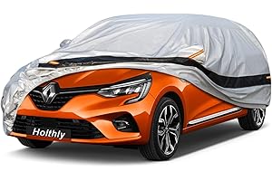 Holthly 10 Schichten Autoabdeckung 100% Wasserdicht, Auto Abdeckplane für Vollgarage Regen Sonne Staub UV Schutz. Autoplane Passend für Audi A1, Opel Adam Corsa, Renault Clio, Ford Fiesta. Silbrig C2