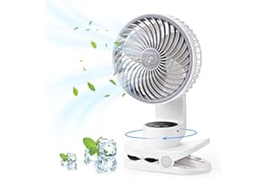 Onnilife Tragbarer Ventilator zum Anklippen, 5000 mAh Akku, wiederaufladbarer Ventilator mit Led Anzeige, 360°Drehung, tischventilator sehr leise für Schlafzimme Büro Ausflüge Auto Camping Zuhause