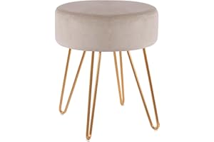 ‎DUHOME Duhome Sitzhocker Schminkhocker Samt Runder Ottoman Hocker Gepolsterter Hocker mit Metallbeine für Schminktisch Wohnzimmer Schlafzimmer, Beige