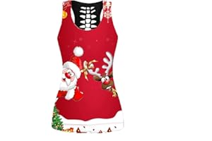 BUKINIE Womens Sleeveless Christmas Santa Claus Reindeer Snowflake Xmas Holiday Vests Tunic Tops T Shirts