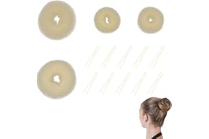 AMISSZ Set di 14 cuscini per capelli per capelli, 4 pezzi, con 10 forcine a forma di U, aiuto per bambini, donne e ragazze (beige, oro)