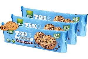 CAIYA 3X Gullon, Golosi Biscotti Choco Chips con Gocce di Cioccolato e Zero Zuccheri 150g [3 Confezioni]