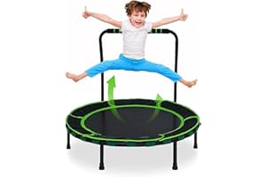 ‎NUKIED Kinder Trampolin Ø 91cm-Klappbar mit Sicherheitsnetz,Gepolstertem Rahmen & Griff,Outdoor/Indoor Spielzeug ab 3 Jahre,Stabiles Mini-Trampolin mit Schutzabdeckung