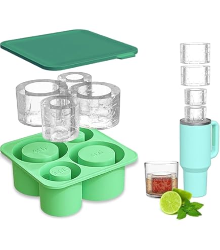 JOYSKY Stanley Cup IJsblokjesvormen voor drinkbekers, 4 stuks siliconen holle cilinder-ijsvorm met deksel voor vriezer, ijsdrank, sap, Stanley Cup origineel, compatibel met 50 - 100 ml (groen