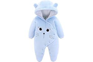 JiAmy Newborn Baby Winter Hooded Romper Fleece Snowsuit Jumpsuit Cartoon Cat Outfits 0-12 Months