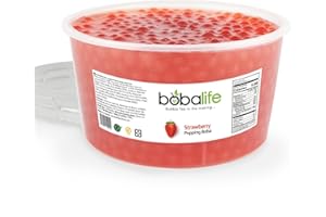 BOBALIFE BUBBLE TEA IN THE MAKING Bobalife Strawberry Flavoured Popping Boba 40 Servings (1.6kg), Fruit Juice Filled Boba Pearls for Bubble Tea, Iced Drinks, Desserts, Cocktails & Slush | Low Fat, Gluten-Free & Vegan