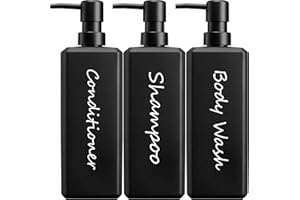 GMISUN Shampoo and Conditioner Dispenser, 17 Fl oz / 500ml Square Shower Gel Dispenser, Refillable Shampoo Bottles, Bathroom Plastic Black Shower Soap Dispensers, Modern Pump Bottle Dispensers 3 Pack