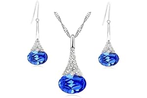 Klaritta Shiny Evening Royal Blue Jewellery Set Drop Earrings and Necklace Pendant S827