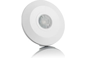 SEBSON Infrared Motion Sensor, Ceiling Surface Mounted Indoor, PIR Sensor, LED Suitable, Programmable, Range 6m / 360°, max. 2000/1000W, IP20, 3-Wire, white