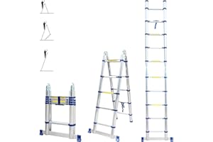 Escalera telescópica articulada de 3,2 m STEMPAKT, escalera de 2 x 5 peldaños plegable profesional multifunción, H Max Trabajo 4,1 m, garantía de 5 años, Hoström