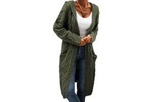 GeGekoko Strickjacke Damen mit Kapuze Langarm Grobstrick-Cardigan Open Front Sweater Herbst Winter Casual Strickcardigan Pullover mit Taschen