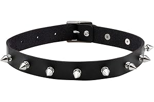 Eigso Punk Gothic Collar with Rivets Alloy Spiked Clasp Adjustable for Women Men