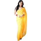 StyleScope Women's Plain Georgette Ready To Wear One Minute Saree With Unstitched Blouse Piece (Kalki)
