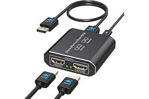 JCYMELE 4K@60Hz Displayport a Dual HDMI Adaptador Display Port a 2 HDMI Splitter Extendido para 2 Monitores para Tarjetas Gráficas de Ordenador Soporte MST y SST Modo