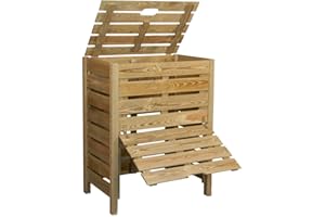 composteur en Bois Kale Jardipolys | 80 x 50 x 100 cm | 400 litres | composteur de Jardin cmx avec Couvercle et Trappe | bac à Compost Compact Simple d’Utilisation et Pratique pour Petits Espace