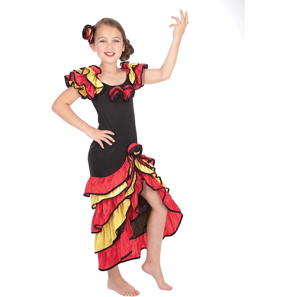 La Senorita Spanisches Flamenco Kleid Für Mädchen – Rosa/weiß, Größe 128-134, 85 Cm Lang, Für Fiesta & Karneval