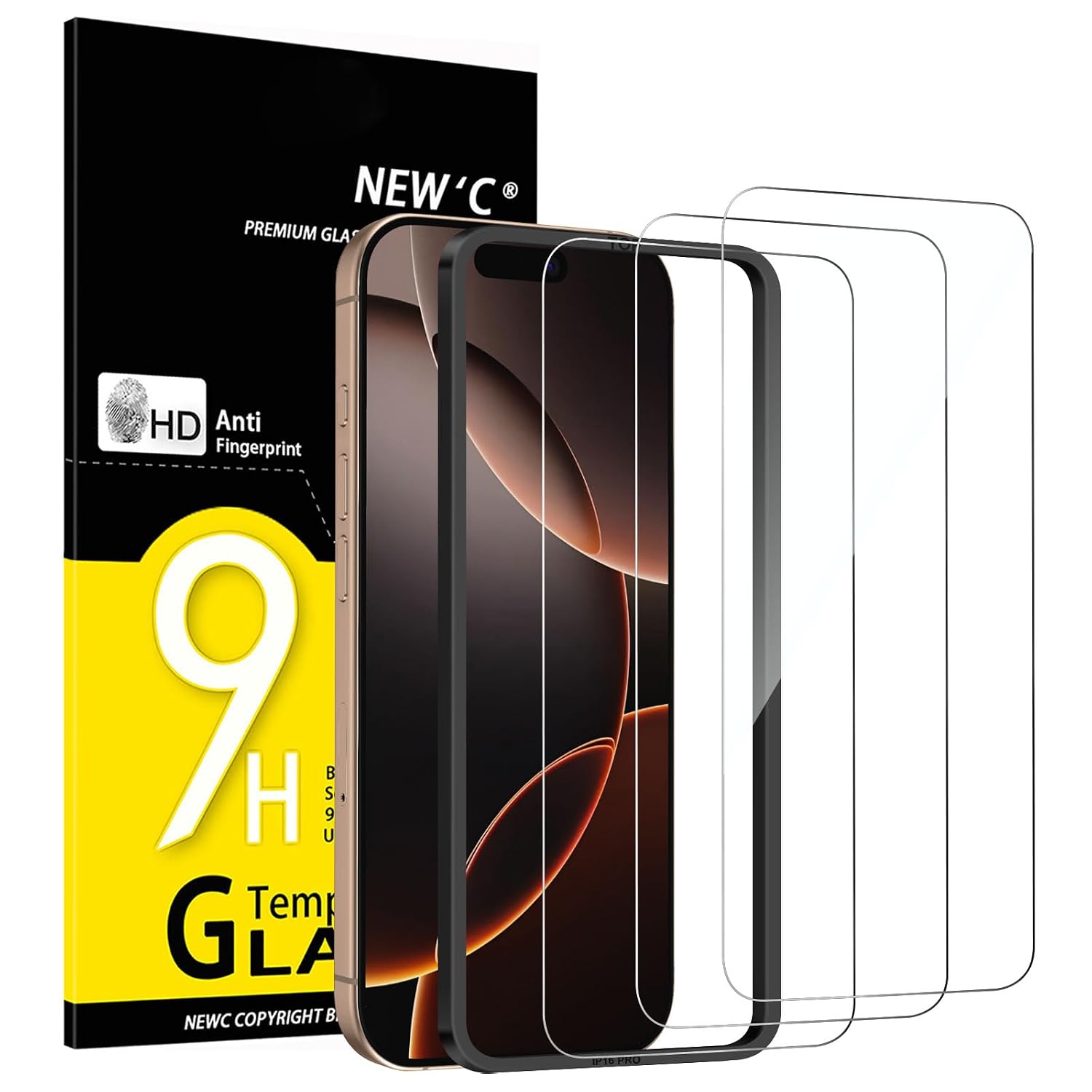 NEW'C 3 Pezzi, Vetro Temperato per iPhone 17, 17 Pro, iPhone 16 Pro (6,3 pollici), Pellicola Prottetiva Anti Graffio - Ultra resistente - Trasparente HD - Strumento di installazione facile incluso