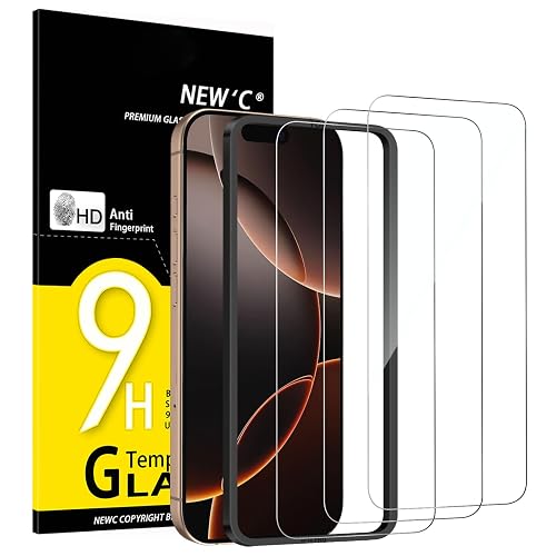 NEW'C for iPhone 17, 17 Pro, iPhone 16 Pro (6.3 inches), Tempered Glass, Free from Scratches, 9H Hardness, HD Screen Protector, Ultra Clear, Ultra-Resistant, Easy Installation Tool Included Pack of 3