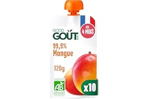 GOOD GOÛT - Gourdes Mangue - Purée Bébé - Dès 4 Mois - 99,9% Mangue - 100% Bio - Sans Sucres Ajoutés* - Fabriqué En France - 10x120g