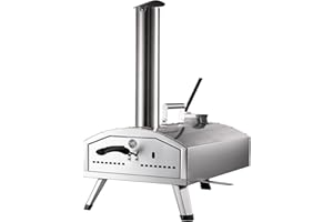 DAINTREE LIFE Gas Duel Fuel - Pizza Oven Outdoor 12 Inch Wood Pellet and Gas 2 in 1 -Portable Wood Fired Pizza Oven with Paddle and Cover in Black, BBQ Oven & Smoker, Stainless Steel Foldable Legs