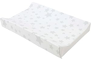Babycurls Deluxe Anti-Roll PVC Wedge Nappy Baby Changing Mat with Curved Sides and Raised Edges for Babies from Birth Upwards Wipe Clean and Waterproof 69 x 45 x 8cm (Grey Stars)