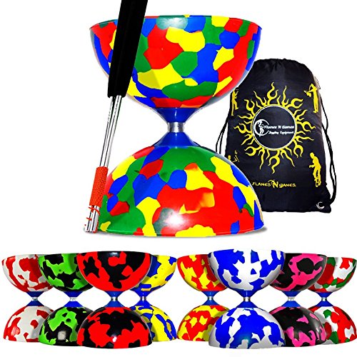Juggle Dream Jester Pro Diabolo Set (8 Couleurs) + Diablo Baguettes en Aluminium et Ficelle + Flames N Games Sac de Transport. (Noir / Rose)