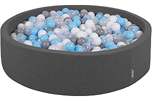 KiddyMoon 120X30cm/300 Palline Palline Morbide Colorate per Piscina Bambini Fatto in UE, Grigio Scuro:Grigio/Bianco/Transparente/Azzurro