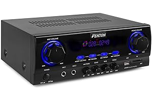 Fenton AV440 - Amplificateur Numérique Karaoké avec Bluetooth, Puissance de 400W, Lecteur MP3 Intégré, 2 Entrées Microphone, Livré avec Télécommande, Idéal pour Vos Soirées Karaoké
