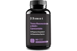 Trans-Resveratrolo & NAD+ Liposomiale, con Quercetina e Piperina, 580 mg per Capsula, 90 Capsule - Anti-invecchiamento e Attivatore delle Sirtuine - Zenement