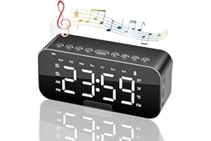 HDAKDDHG Réveils numériques, réveil Radio avec haut-parleurs Bluetooth, horloge de chevet pour la chambre à coucher, alarme miroir LED avec double alarme, Snooze, 3 niveaux réglable Dimmable, chargement USB