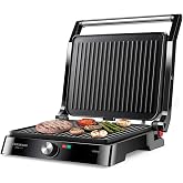 Taurus Etna Inox 2-in-1 Grill and Griddle with 180&deg; Opening, Surface 29 x 47.5 cm, Temperature Adjustable, Non-Stick PFOA-Fre
