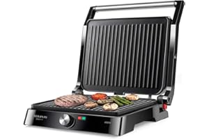 Taurus ETNA INOX 2 en 1 Grill Plancha de Asar, Surface antiadhésive