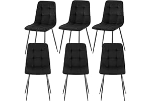 U2PICK Set of 6 Velvet Dining Chairs Fabric Upholstered seat with Backrest and Metal Legs Dressing Kitchen Lounge Home (Black, 6)