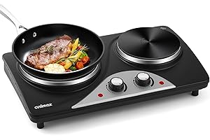 ‎CUSIMAX CUSIMAX kochplatte 2er Gusseisen-herdplatte, 2500W doppelkochplatte elektrisch mit Überhitzungsschutz, mobile herdplatte für Innen- und Außenanwendungen, camping herdplatte Schwarzer Edelstahl