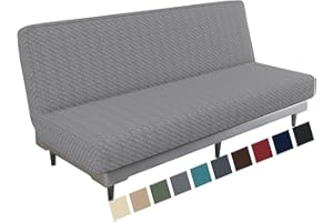 MAXIJIN Copridivano futon in jacquard elasticizzato, senza braccioli, morbido, con fondo elastico, spesso, per divani e letti futon, lavabile (Futon, grigio chiaro)