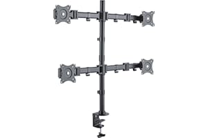 PureMounts PM-OFFICE-04 Support de Bureau pour 4 écrans de 33 à 69 cm (13 à 27 Pouces), inclinable de -45 ° à 45 °, orientable à 180 °, pivotant à 360 °, Max. 8,0kg, VESA 100x100, Noir