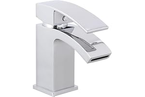 KINGBATH™ Single Lever Mini Mono Basin Mixer Tap with Click Clack Sprung Waste Bathroom Sink Hot and Cold Faucet Solid Brass Modern Chrome Easy to Fit/Install Chrome Plated